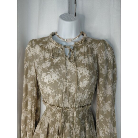 Blu Pepper Floral Long Sleeve Smocked Waist Ruffle Hem Dress M - Picture 5 of 10